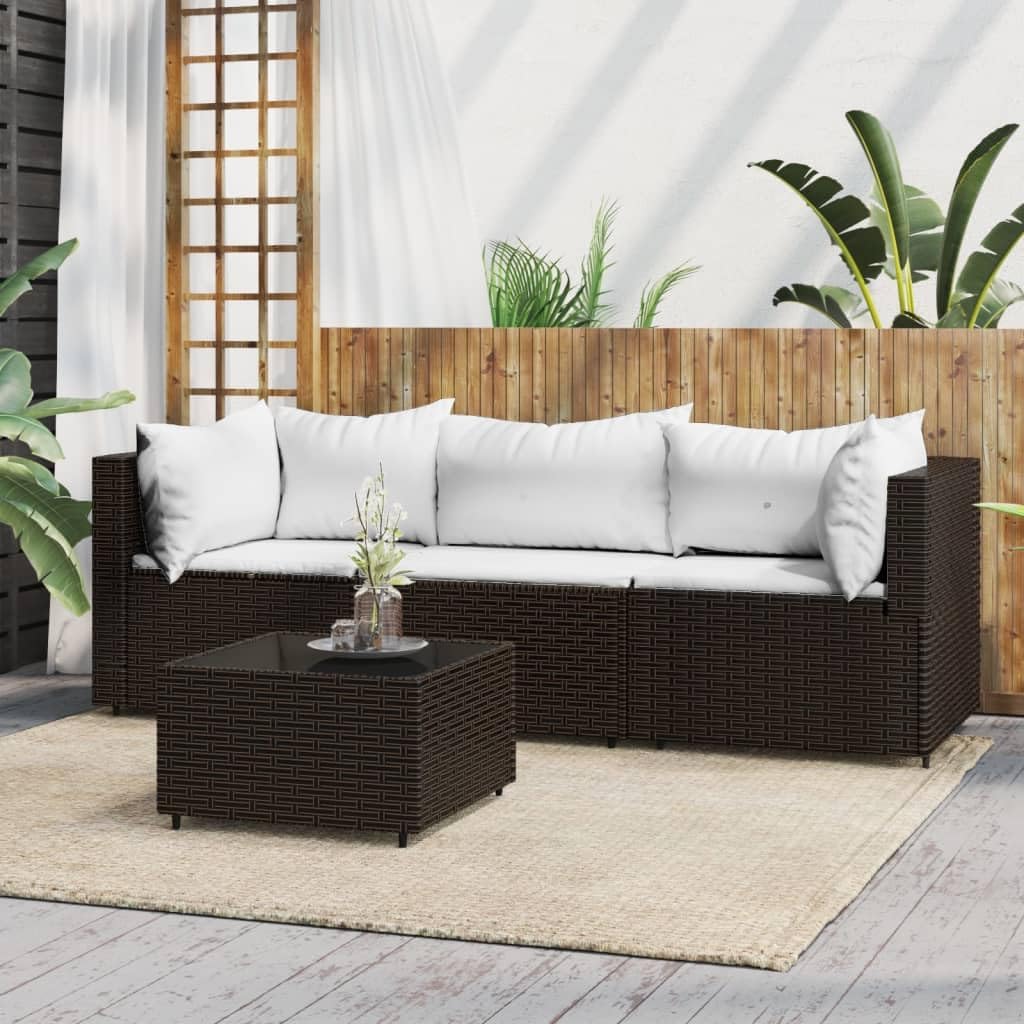 4 Piece Patio Lounge Set with Cushions Brown Poly Rattan,Versatile Outdoor Patio Lounge Set with WeatherResistant Design for Dining and Relaxation Patio Furniture & Accessories, Outdoor Seating