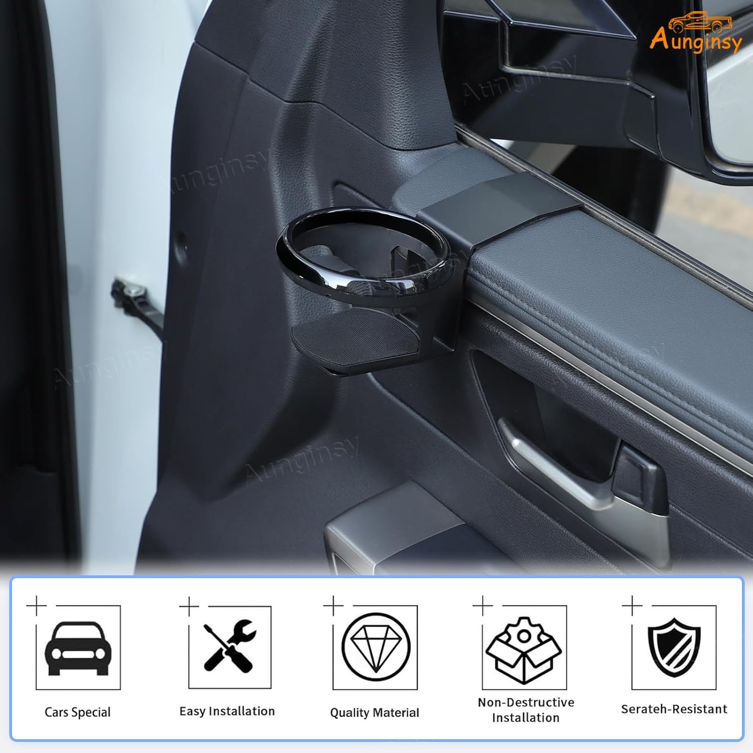 Aunginsy Car Cup Holder Compatible with Toyota Tundra/Sequoia 2022-2025 Inner Door Panel Cup Holder Expander Drink Water Stand Front Door Panel Cup Bottle Mount Organizer Tray Accessories (Left+Right)