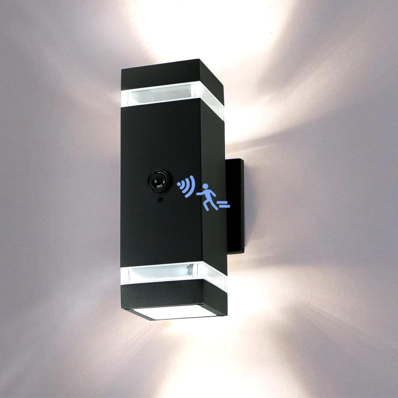 Dusk to Dawn Motion Sensor Porch Light with 3 Lighting Modes, Modern Up Down Wall Sconce with GU10 Bulbs, Heavy Aluminum Exterior Light Fixtures for Entryway, Patio, Garage,ETL Listed