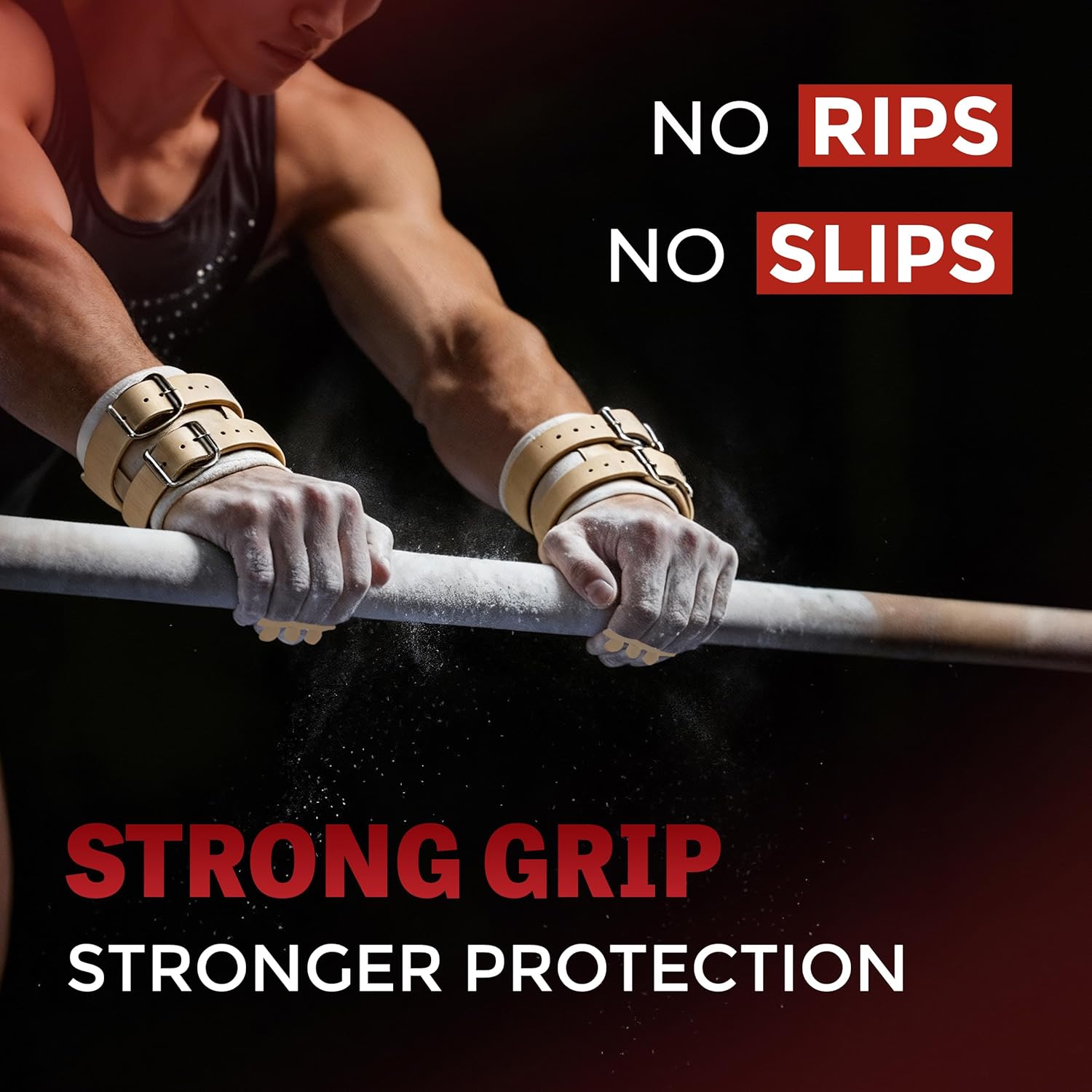 Reisport Men's High Bar Gymnastics Grips - Durable Leather Hand Grips for Gymnastics Bars Men & Boys - Gymnastics Equipment & Accessories for Advanced Gymnasts