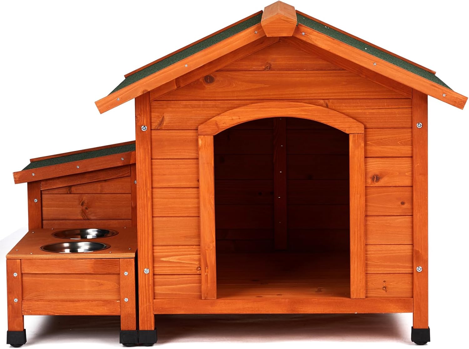 88 * 106 * 77cm Wooden Feral Dog House for Outdoor and Indoor, Pet House with Food Bowl& Food Storage Bucket