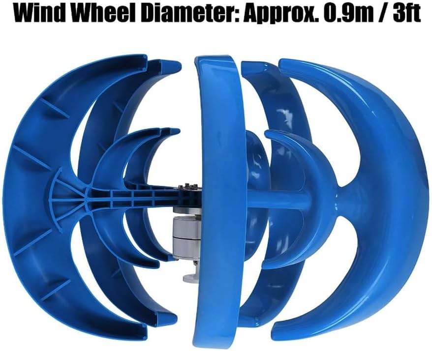 24V,HYZHANHONG 10000W Vertical Axis Wind Turbine Generator, 5 Blades Wind Turbine Kit 2M/S Wind Speed Starting Wind Power Generator for Home, Camping -Blue