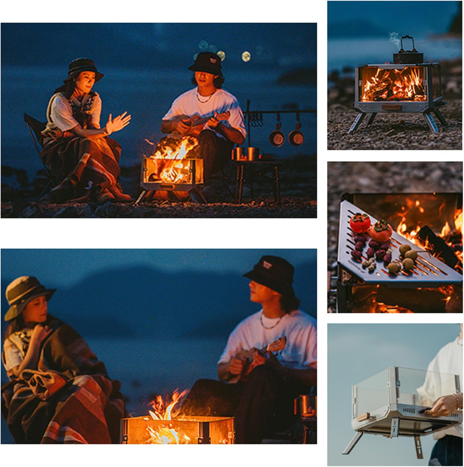 Naturehike Portable Wood Burning Fire Pit, Lightweight Collapsible Small Firepits for Outdoor & Indoor, Campfire with Microcrystalline Glass for Winter Family Party, Camping (Fire Pit)