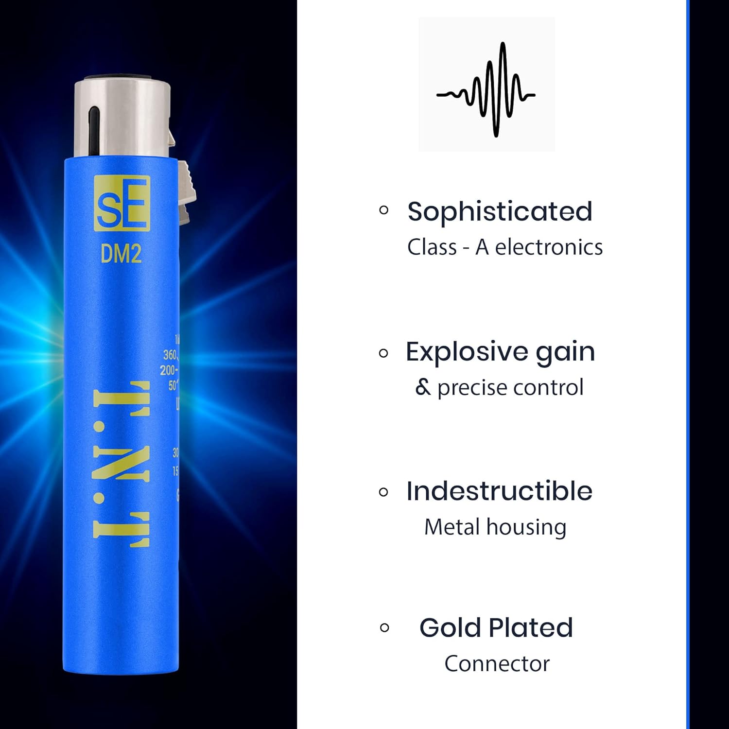 SE Electronics Dynamite Active In-line Mic Preamp with Selectable Gain and Impedance with 2 XLR Mic Cables XLR-M to XLR-F and 7-pack Reusable Cable Ties