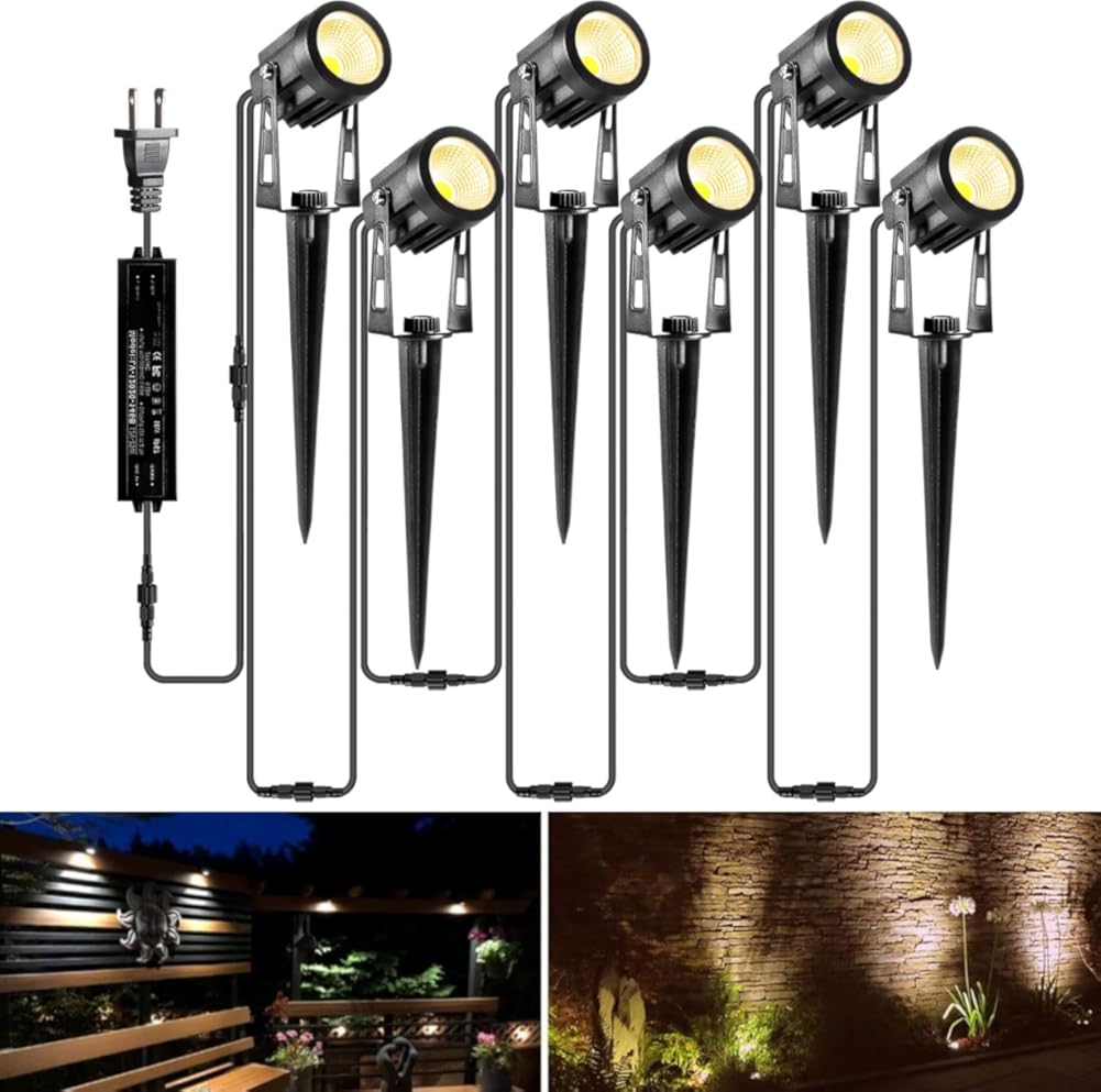 ALOVECO Landscape Lighting 1800LM 12V Low Voltage Landscape Lights Kit with Transformer and 69FT Cable IP65 Waterproof LED Uplighting Outdoor Spotlights for Yard House Tree Garden 6 Pack Warm White