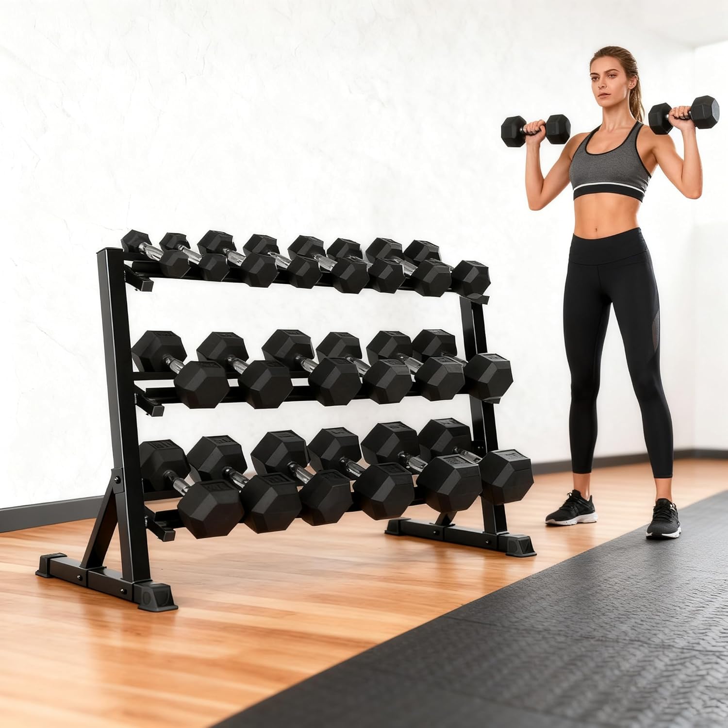 550LB 450LB 350LB Dumbbell Set with Rack Rubber Hex Weights for Home Gym Durable Construction Convenient Storage Space Saving Design Complete Weight Set Barbell Coated for Exercise Training