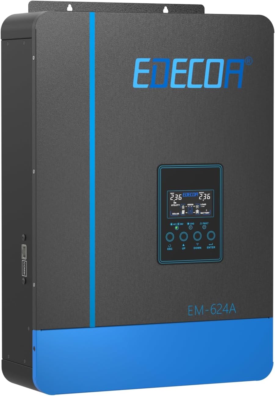 EDECOA Hybrid Inverter 48v 220v 7000VA/6200W, Solar Charger MPPT 110A Pure Wave 55-450Vdc Off-Grid Battery Charger, Solar Charge Regulator, Network Priority (Compatible WiFi Module)