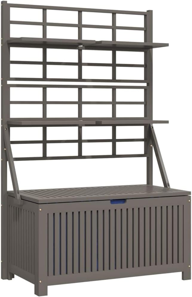 vidaXL Solid Acacia Wood Outdoor Storage Box with Trellis - Weather- Inner Bag - 39