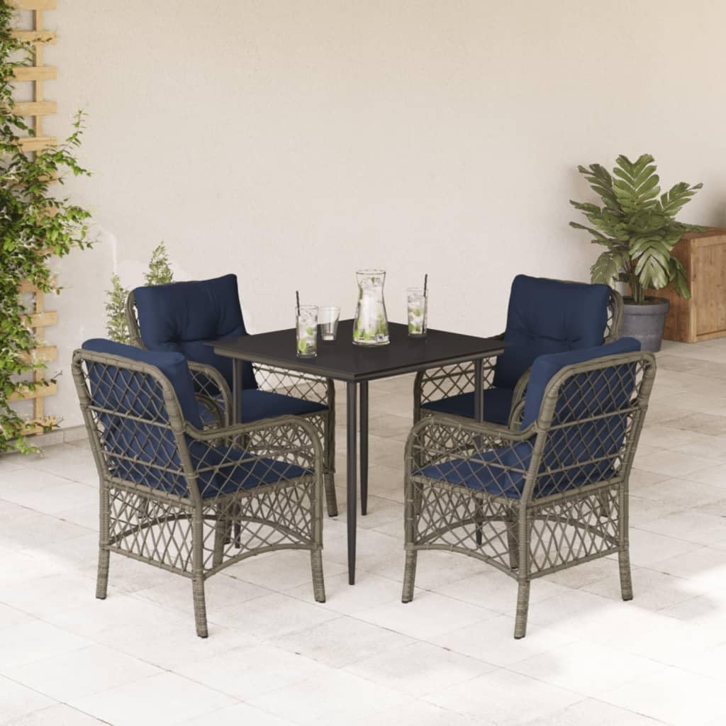 5 Piece Patio Dining Set with Cushions Gray Poly Rattan Garden Furniture
