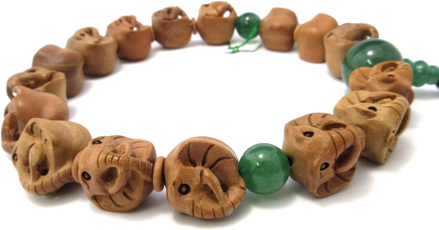 京都あさひ屋 Elephant Wood Carving with Green Aventurine Japanese Juzu Buddhist Prayer Beads Handemade in Kyoto JUA32