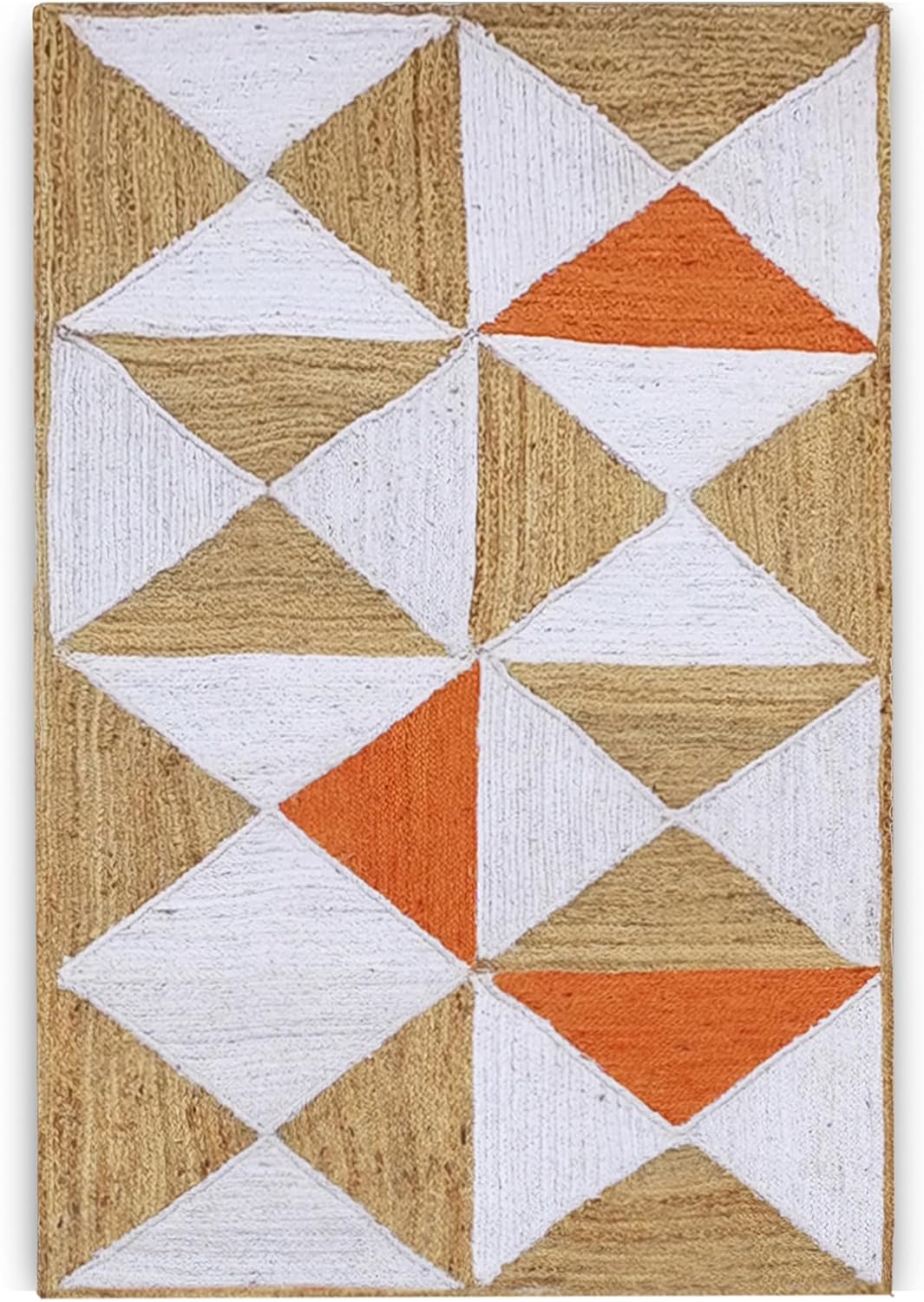 Jute Kilim Area Rug Hand Braided Jute Geometric Orange Pattern Rugs 12x18 Ft Natural Fiber Boho Rug Ideal for Living Room Bedroom Dining Room Farmhouse Over Size & Home Décor