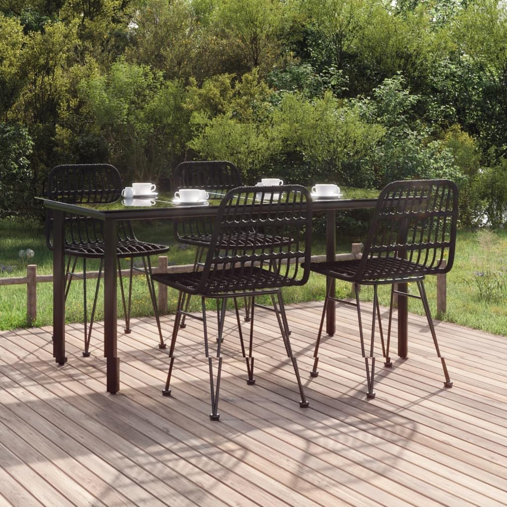 5 Piece Patio Dining Set Black Poly Rattan Garden Furniture
