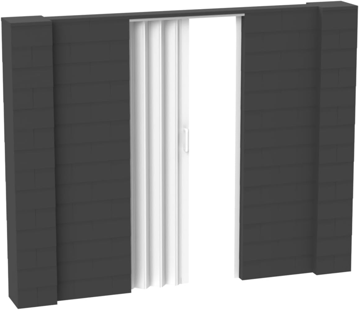 EverBlock 9’ x 7’ Wall Kit with Accordion Door | 3’ x 7’ Doorway | Modular Building Blocks | Wall Display System | Room Divider & Partition | Connect & Reuse | Indoor & Outdoor Use | Dark Gray