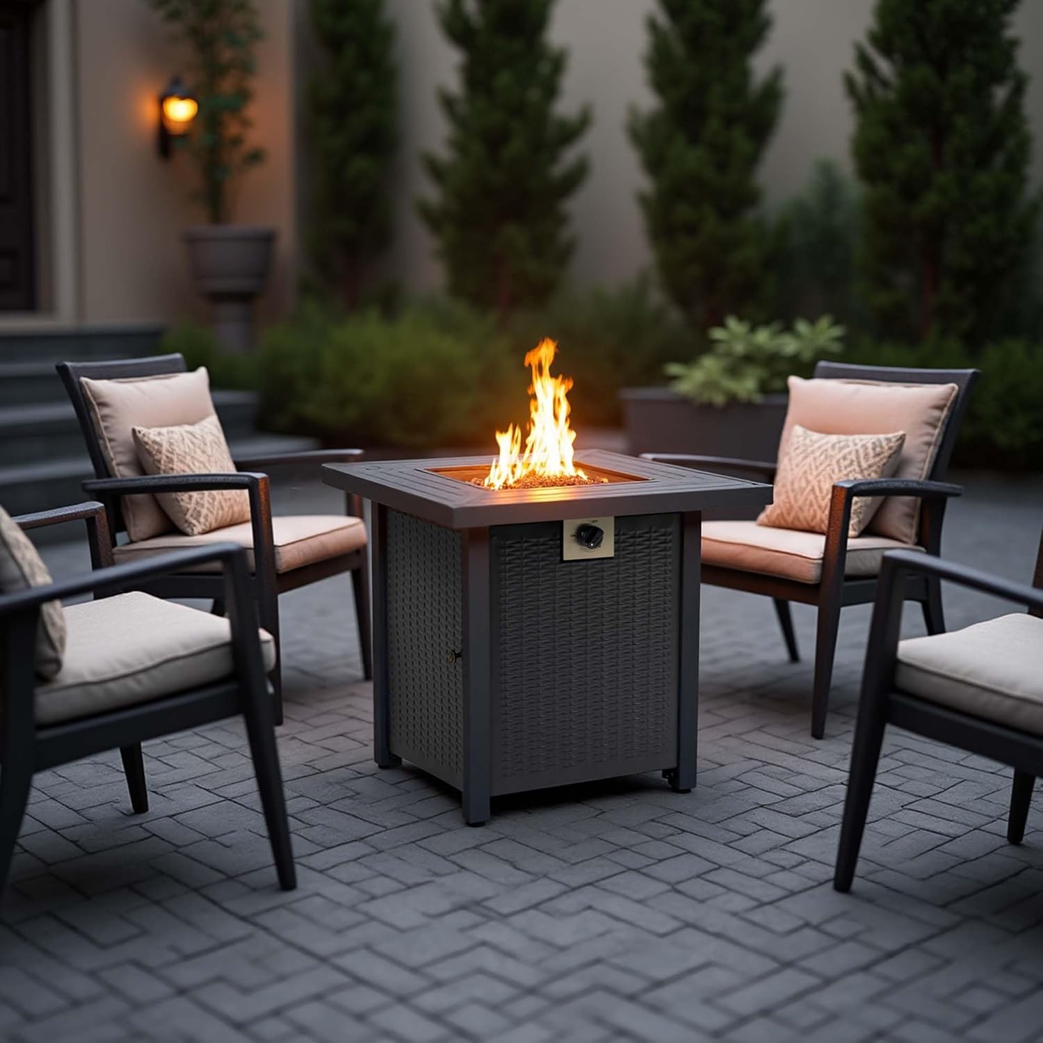 28'' Propane Fire Pit Table, 50,000 BTU Patio Fire Pit Table, 3-in-1 Multi-Use Iron Square Propane Firepit, Fit Patio Backyard Deck Outdoor Gatherings