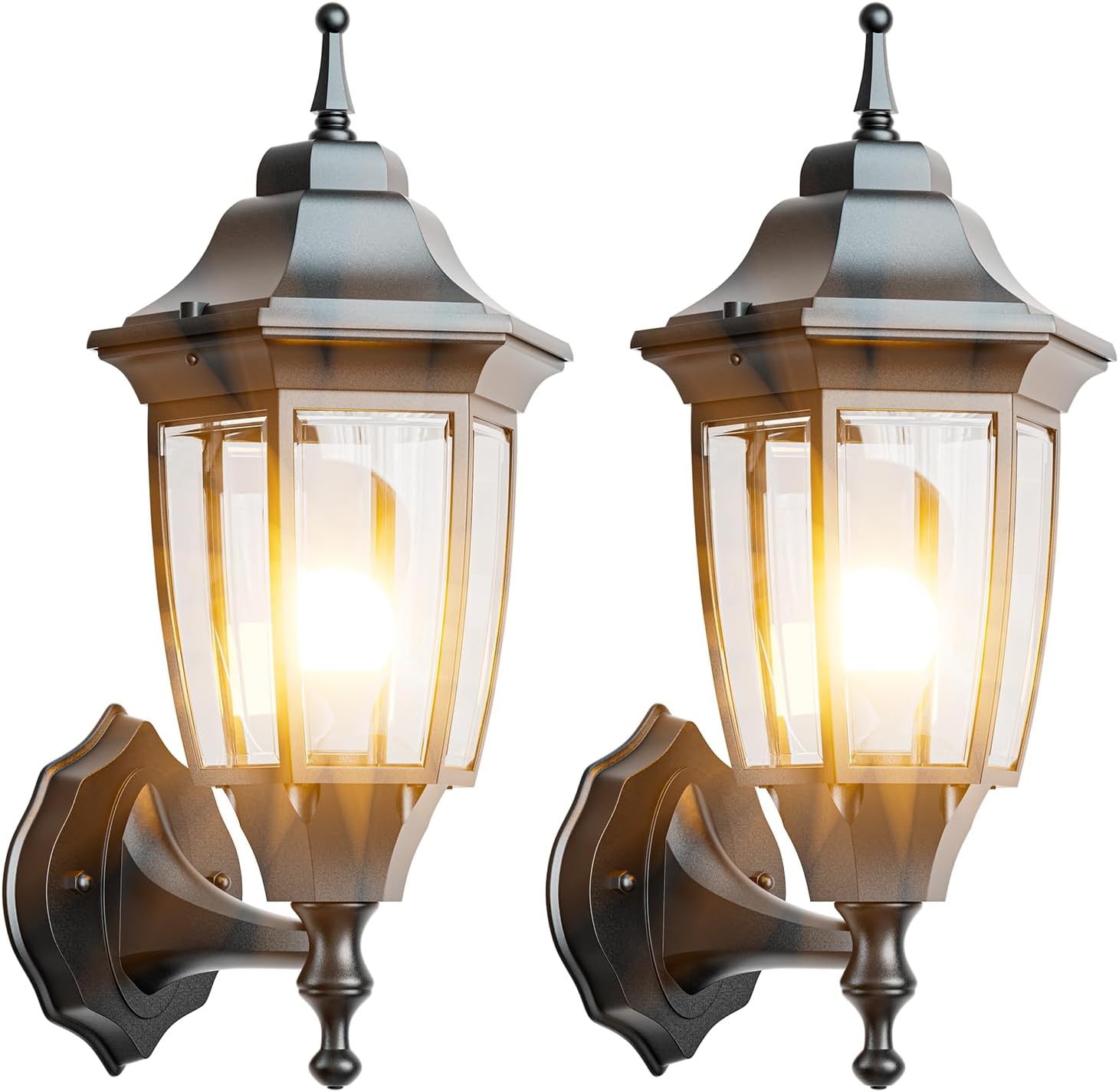 EMART Outdoor Front Porch Light, Exterior Anti-Corrosion, Waterproof Aluminum & Glass Shades Wall Lamp Fixture, Modern Sconce Lantern for Outside, House, Garage - 2 Pack, Black （Bulb Included）