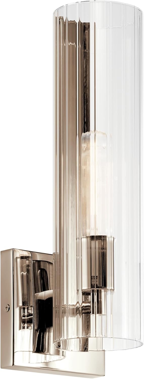 Kichler Jemsa 1 Light Wall Sconce, Modern Light with Clear Fluted Glass in Polished Nickel for Bathroom, Powder Room, Sides of Fireplace, Down a Hallway, Kitchen, or Bedroom (14