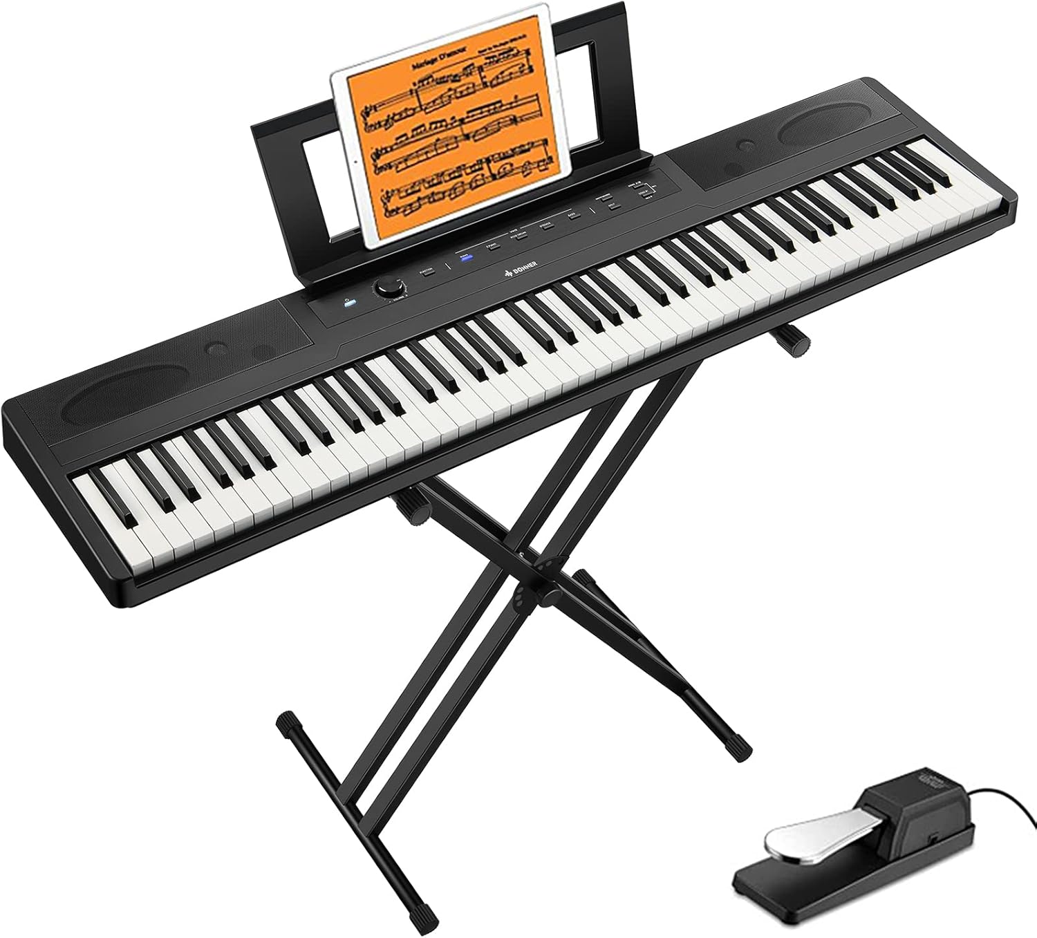 Digital Piano Ultrathin Donner DEP-45, Beginner Electric Piano Keyboard with 88 semi-weighted Keys, Full Size Portable Electronic Keyboard Piano with Stand, Sustain Pedal, Power Supply