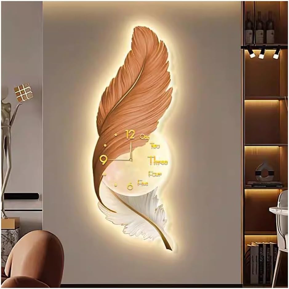 Feather Wall Clock Art Decor, Glowing Decorative Crystal Porcelain Feather Wall Lamp for Living Room, Entrance, Hallway, Corridor