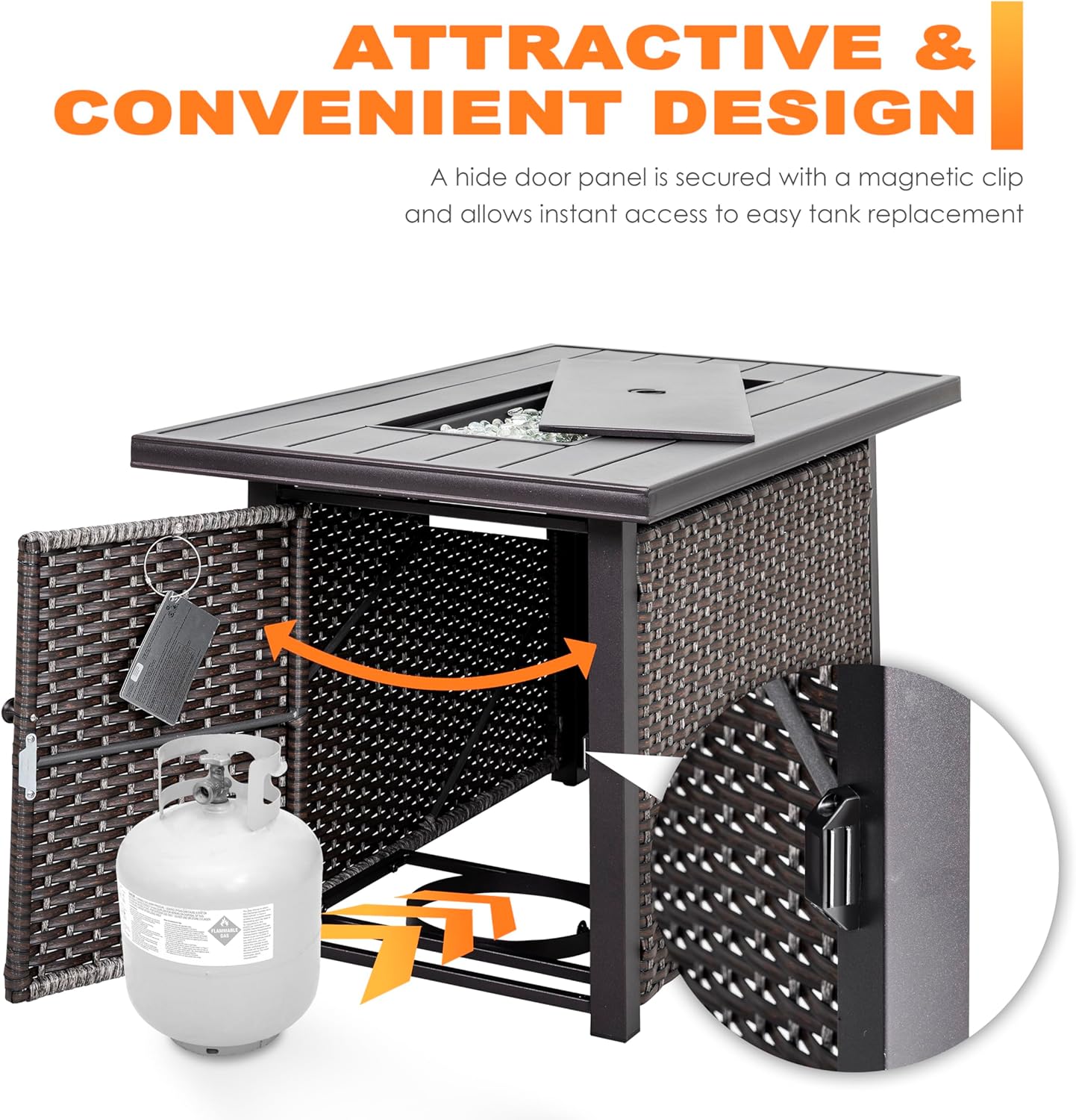 Nuu Garden 43 Inch Propane Fire Pit Table, CSA Certified 50,000 BTU Outdoor Patio Propane Fire Pit Table with 7 lbs Glass Stone & Removable Lid, Aluminum Tabletop, Water-Proof Oxford Cover, Brown