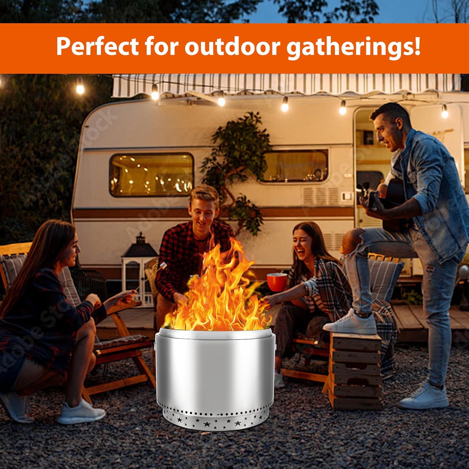 Smokeless Fire Pit with Air Switch27, Wood Burning Portable Stainless Steel Outdoor Firepit with Removable Stand and Ash Pan, Ideal for Camping for Backyard Patio and Picnic