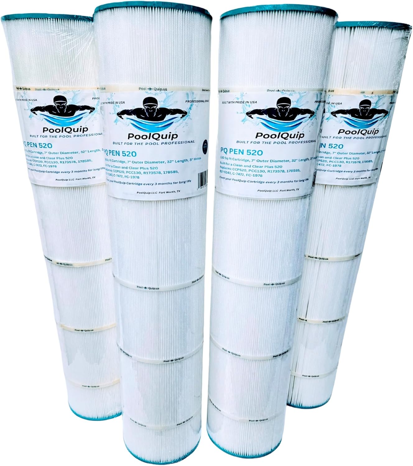 130 sq ft Pool Filter Cartridge Replacement for Pentair® Clean & Clear Plus 520 178585, R173578, Unicel C-7472, Pleatco PCC130, FC-6475, FC-1978 4-Pack Professional Pool Filter