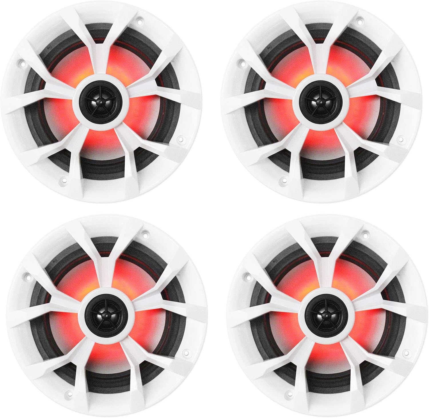 Rockville RKL65MBW 700-Watt 6.5 in Marine Boat Speakers with LED Lights, Black and White Grilles, IP66 Waterproof, UV Resistant, Rustproof Design for Boats and Outdoor Audio, 4-Piece