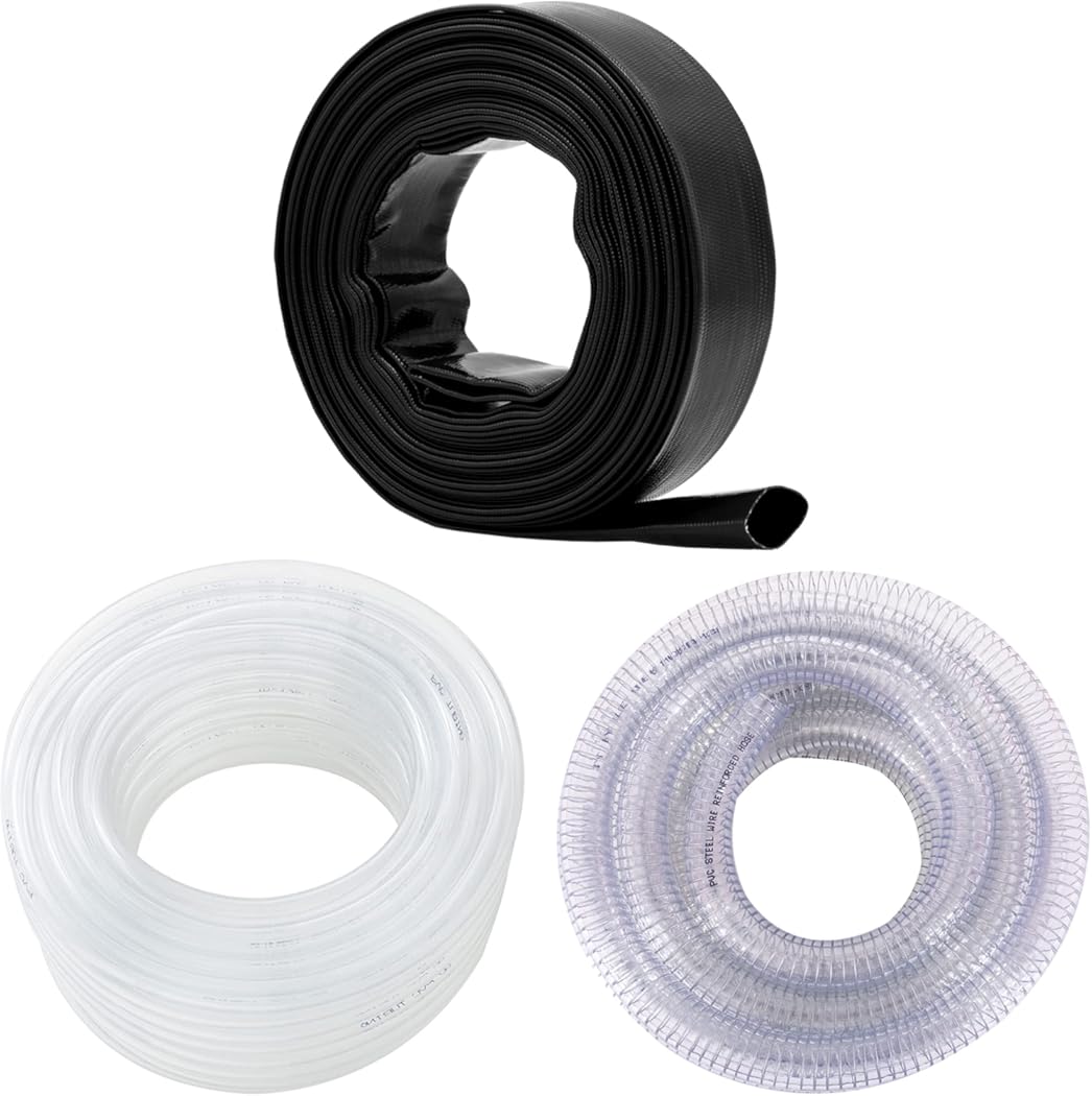 DAVCO Clear Vinyl Tubing, Low Pressure Flexible PVC Tubing, PVC Reinforced Tubing With Spiral Steel Wire, Extra Heavy Duty Discharge Pool Backwash Hose
