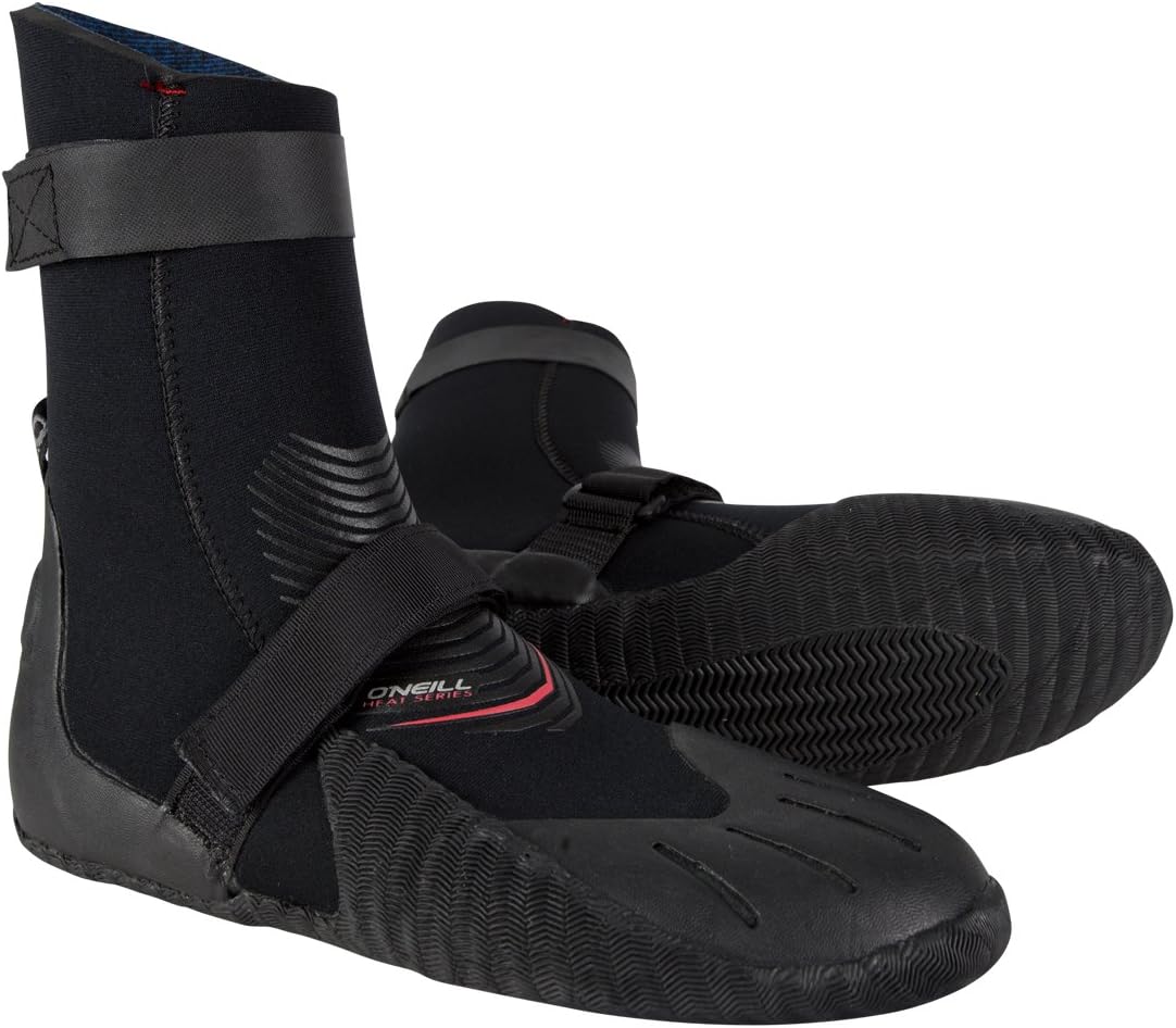 O'Neill Heat 5mm Round Toe Neoprene Boot with Textured Rubber Sole for Cold Water Surfing, Paddleboarding, Snorkeling