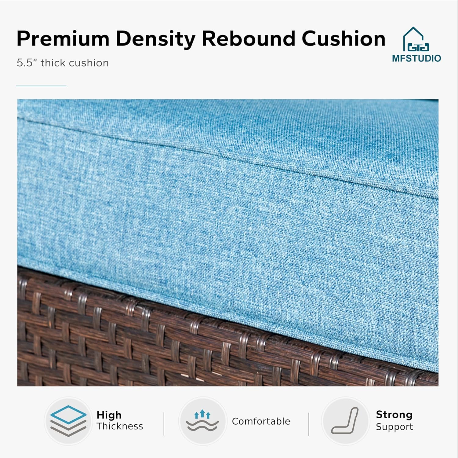 MFSTUDIO 4 Pieces Outdoor Patio Furniture Set, Metal Outdoor Conversation Set, Rattan Wicker Patio Sectional Set with 2 x Swivel Single Sofa, 3-Seat Sofa, 1 x Fire Pit Table, Navy Blue