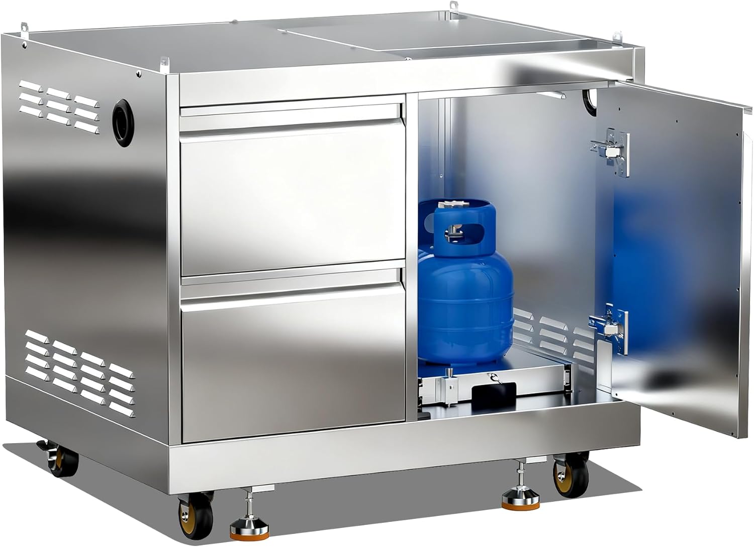 BODEGA Outdoor Stainless-Steel Kitchen Drawers Cabinet For Built-in BBQ Grill .Stainless-Steel outdoor kitchen grill cabinet with 2 Drawers and Propane Tank Storage,(Fits 30