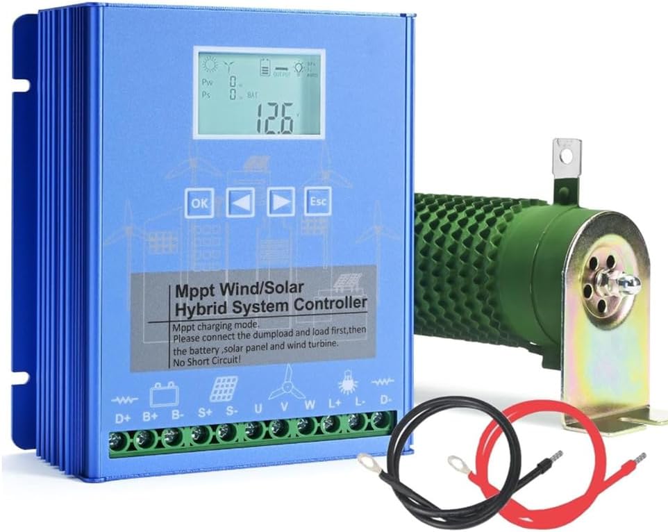 10000W Wind Solar Hybrid Charge Controller 12V 24V48V 220V MPPT Charge Regulator with LCD Display and Dump Load for Home, Boat, Street Light,Blue,12V