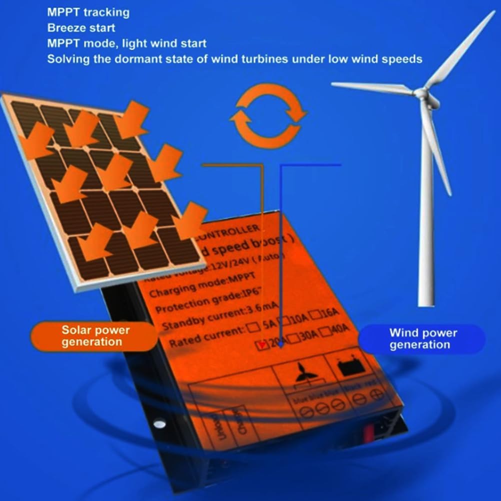 48V, Efficient 8000W DC 12V/24V/48V Wind Turbines Generator Charge Controller, Waterproof Battery Charge Controller Regulator(Orange)