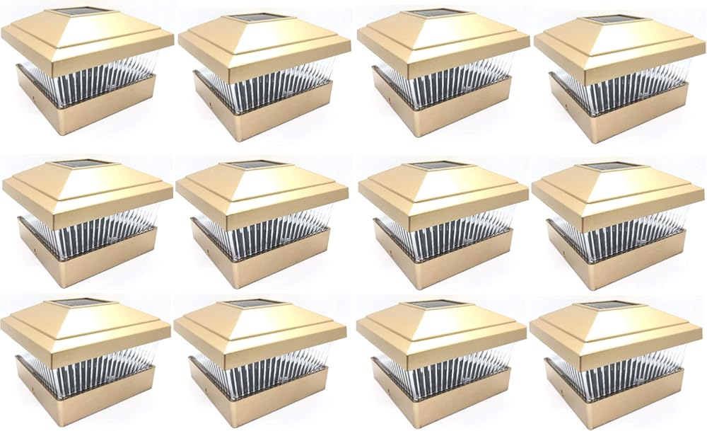 12 Pack Outdoor Garden 5 x 5 Solar LED Post Deck Cap Square Fence Light Landscape Lamp Lawn PVC Vinyl Wood (Copper)