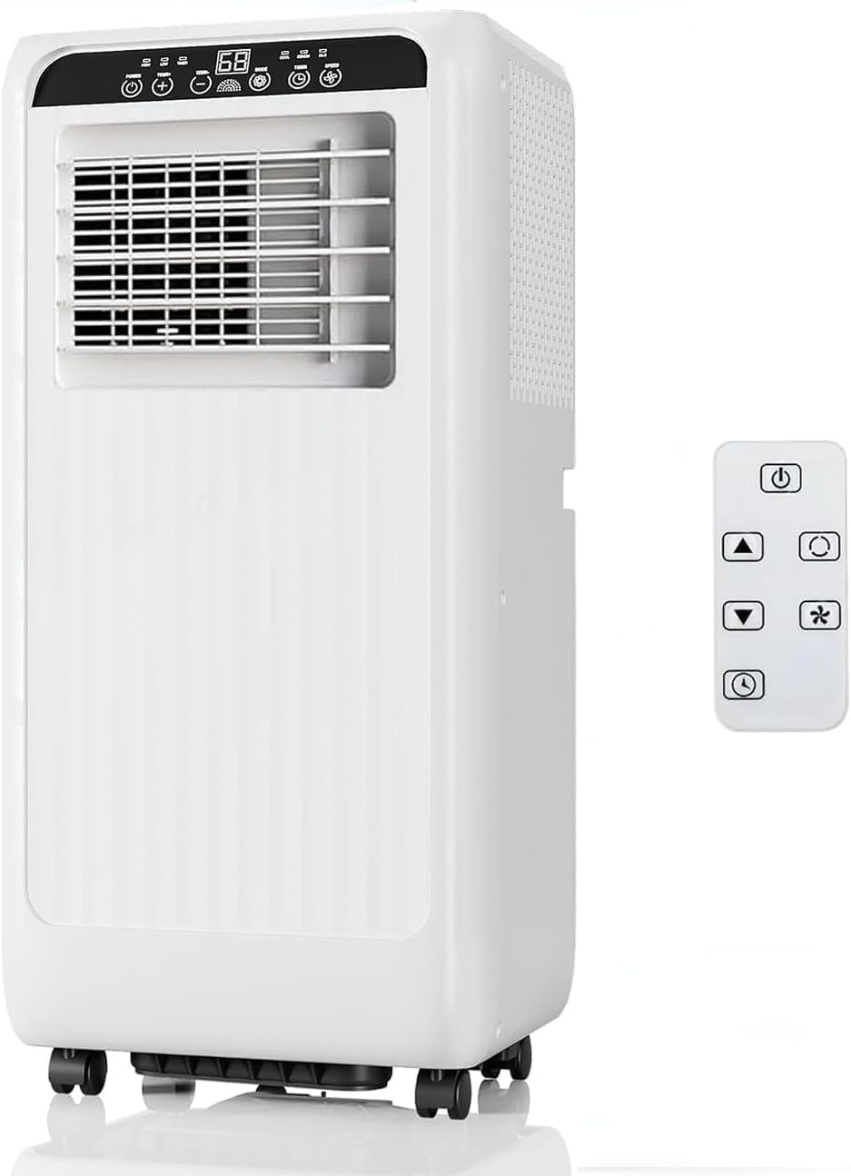 Portable Air Conditioner 8000 BTU, 3 In 1 AC Unit for 350 Sq.Ft. with Built In Dehumidifier, 2 Speed Fan, Timer, Remote, Led Display, Small Air Cooler for Bedroom RV, White&black