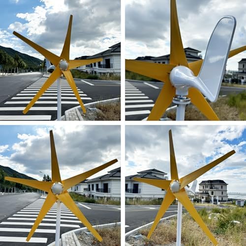 800W-1200W Wind Turbine Generator Kit with MPPT Controller, 12V/24V/48V, 5 Yellow Blades, Ideal for Ships, Roofs, Outdoor Use, Rated Wind Speed 1m/s