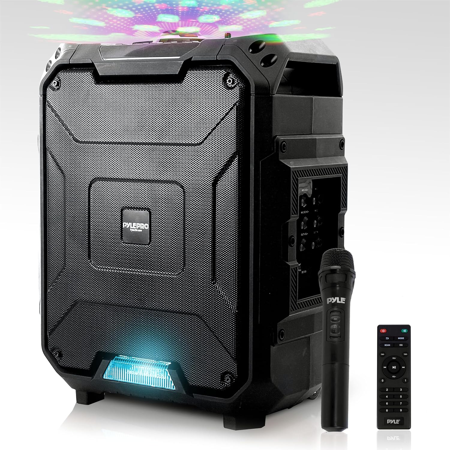 Pyle Portable Active PA Speaker System - 700W Wireless Bluetooth Compatible Battery Powered Rechargeable Sound Speaker Karaoke Microphone Set w/ MP3 USB FM Radio AUX, DJ LED Lights - PWMDJ88BT.5