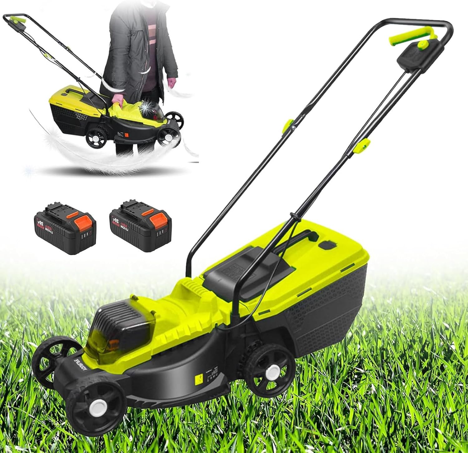Cordless Push Lawn Mower with 35L-45L Grass Box,30/50/70 Mm Adjustable Cutting Height, Cutting Size 330mm,Brushless Motor,for Lawn Care and Garden
