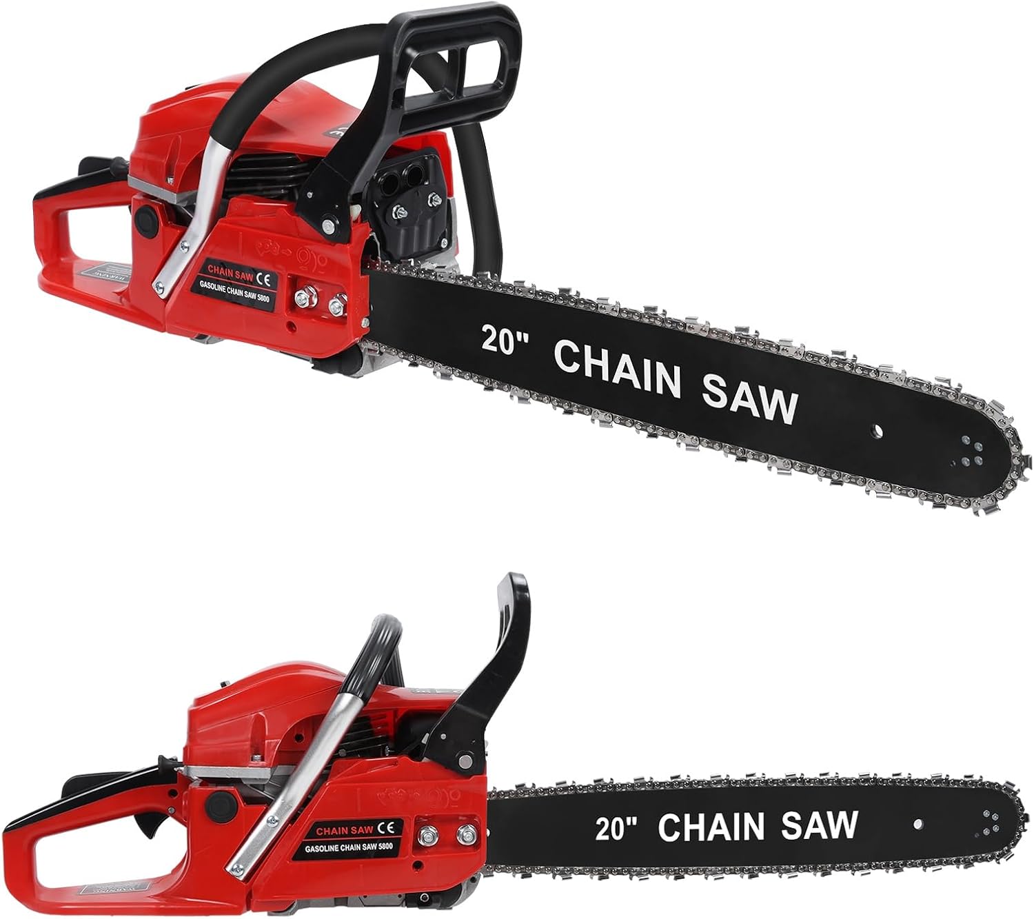 Gas Chainsaw 58CC Handheld Cordless Chainsaw 2-Stroke Gasoline Powered Chain Saw, 20 Inch High-Power Logging Saw with Automatic Oiler for Wood Cutting and Tree Trimming Red