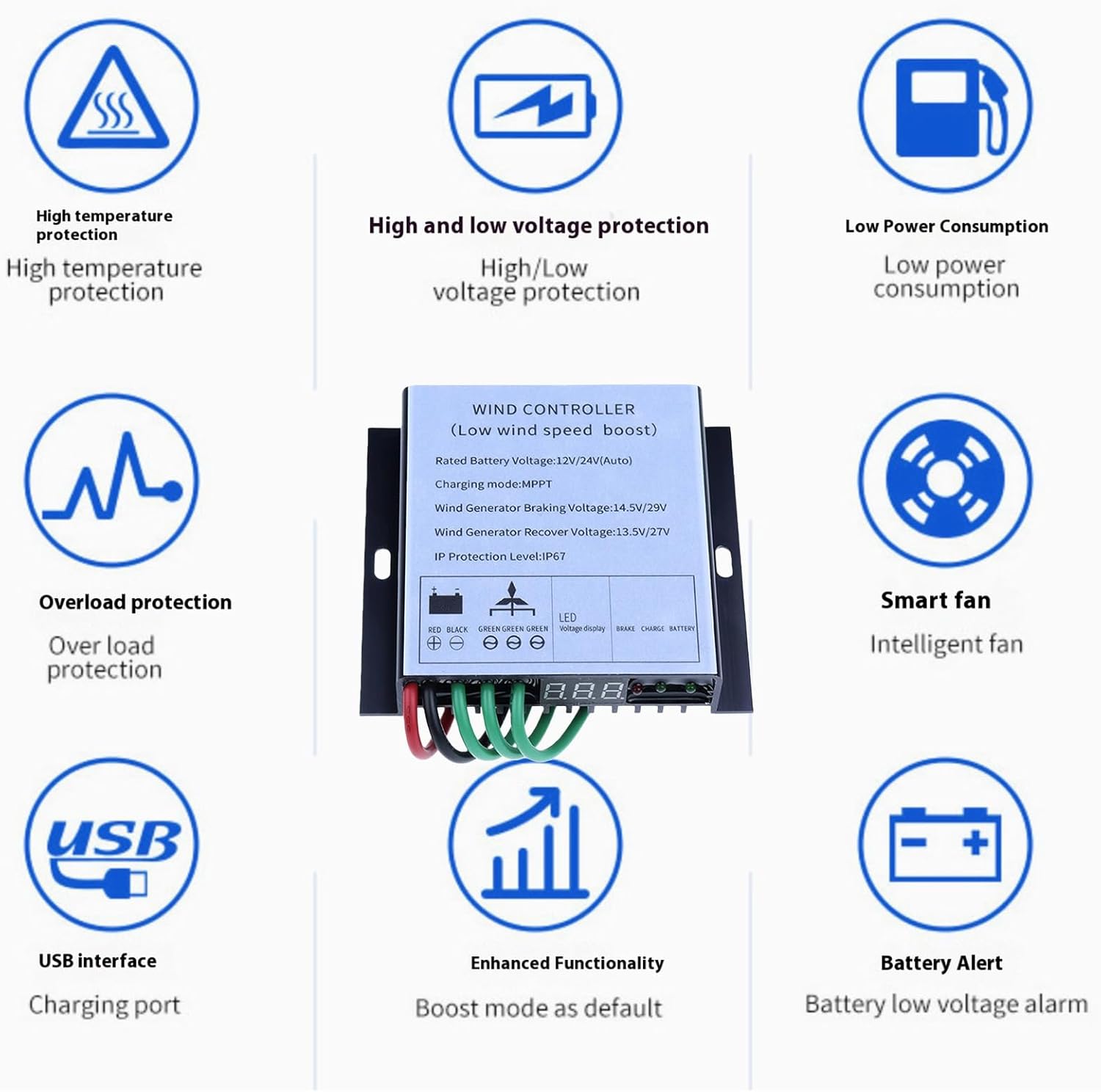 Wind Turbine Controller 3000W with MPPT Technology and IP67 Waterproof Rating,for Safe Operation in Adverse Weather 12V 24V 48V 220V