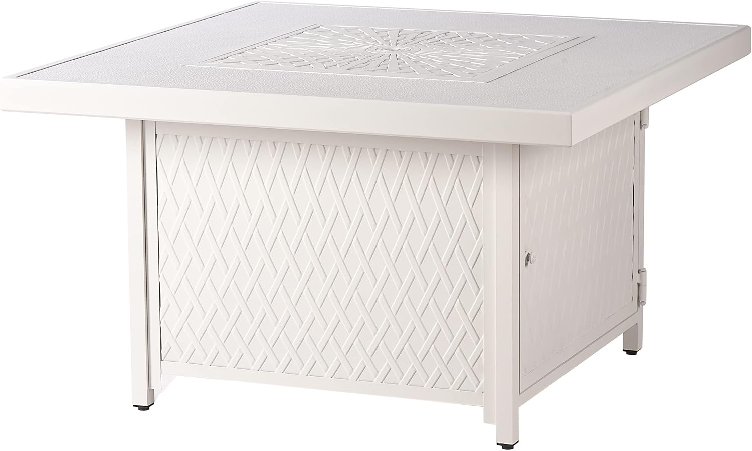 Square 42 in. x 42 in. Aluminum Propane Fire Pit Table with Glass Beads, Two Covers, Lid, 57,000 BTUs in White Finish