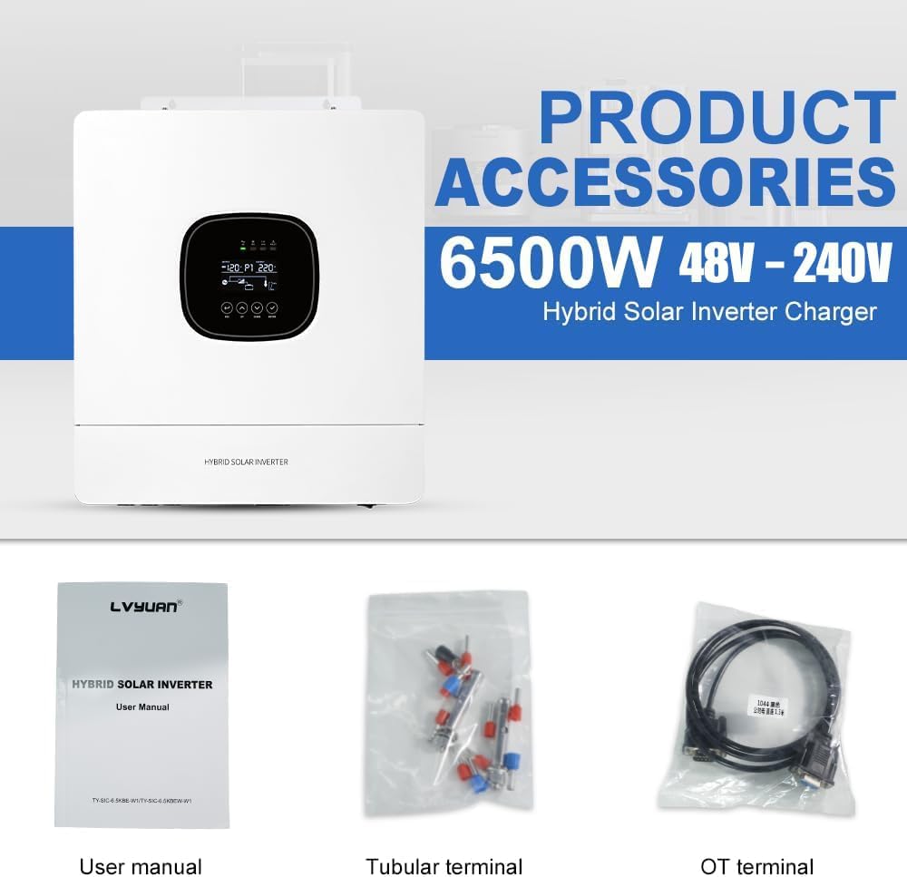 Yinleader Hybrid Solar Inverter 6500 watt, 48V Pure sine Wave Hybrid Inverter to 240V Inverter and 120A MPPT Solar Inverter Charger for Off-Grid System