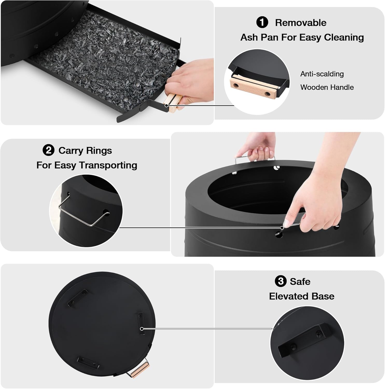 HOMREST 20 Inch Smokeless Fire Pit, Portable Outdoor Firepit with Cooking Grate for Camping, 304 Stainless Steel Stove Bonfire with Removable Ash Pan & Weather Cover for Backyard, Patio (Black)