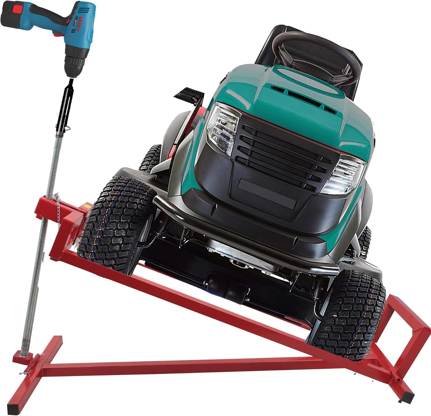 Lawn Mower Lift Jack -Lifting Platform 882 Lbs Capacity for Garden Tractors and Lawn Mowers with Manual Handle & Power Tool Extension Handle (Red)