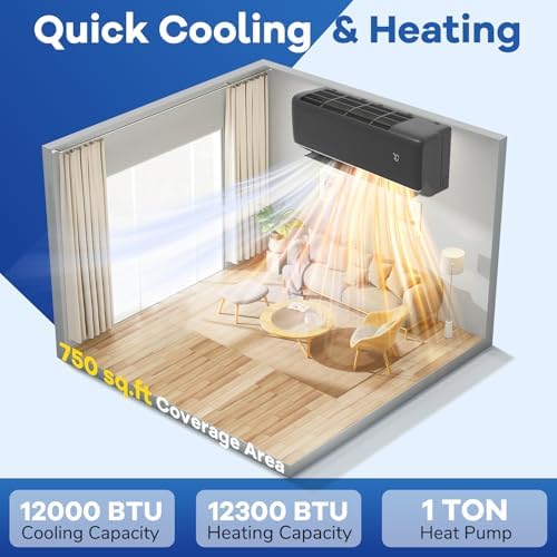 ARLIME 12000 BTU Mini Split Air Conditioner & Heater, WiFi Enabled 22 SEER2 115V Ductless Inverter AC Unit w/Complete Installation Kit, Works with Alexa, Cools Up to 750 Sq.Ft (Dark Grey,12000BTU)