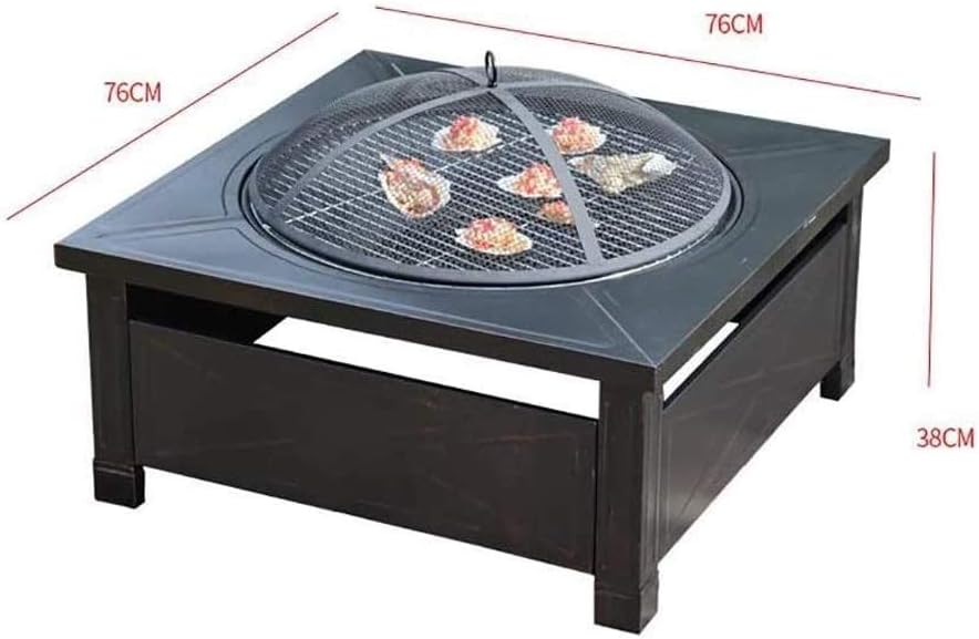 Stove Fire Pit Square Metal Firepit Backyard Patio Garden W/Cover Outdoor Cooking Barbecues