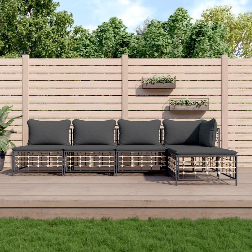 5 Piece Patio Lounge Set with Cushions Anthracite Poly Rattan,Outdoor Lounge Set with Comfortable Cushions and Modular Design for Garden and Patio Outdoor Furniture, Patio Seating