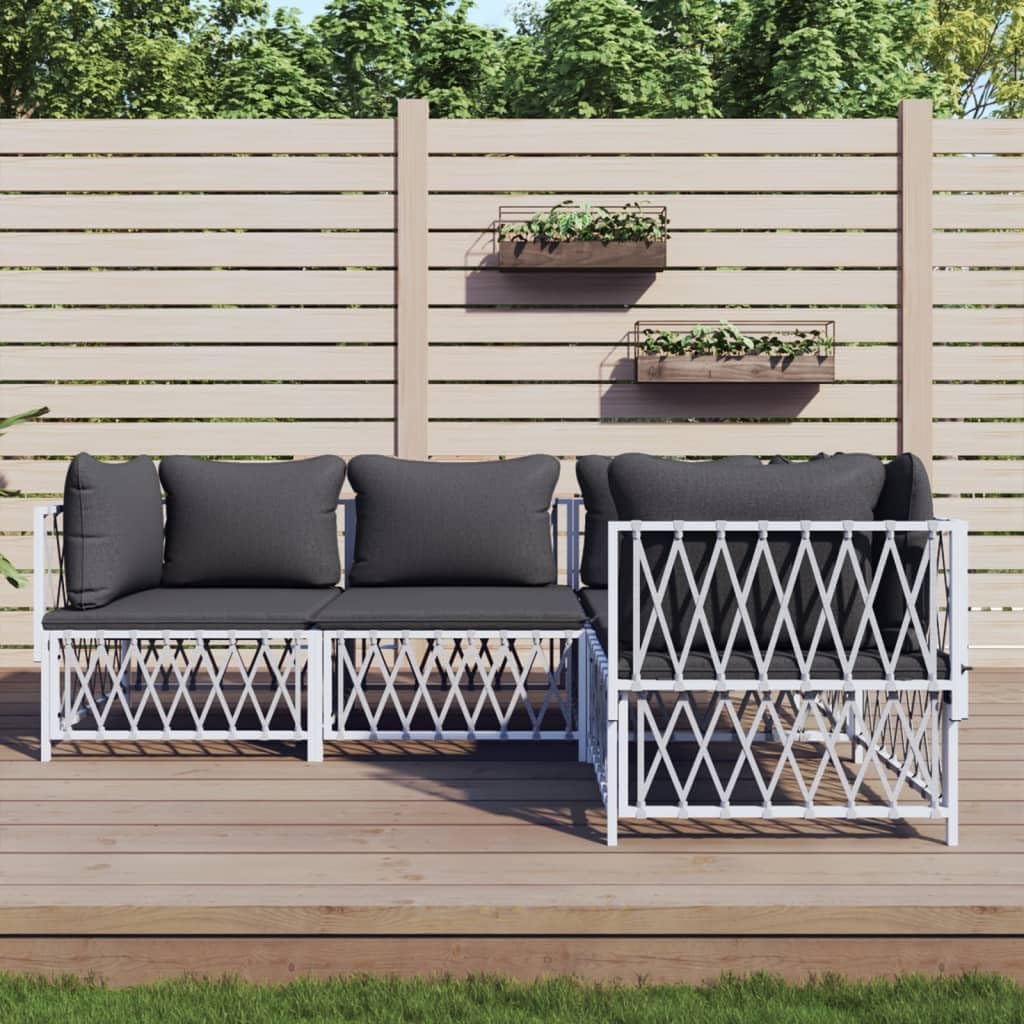 4 Piece Patio Lounge Set with Cushions White Steel,Comfortable Outdoor Patio Lounge Set: Modular Sofa for Garden or Backyard Patio Furniture Sets, Outdoor Furniture Sets