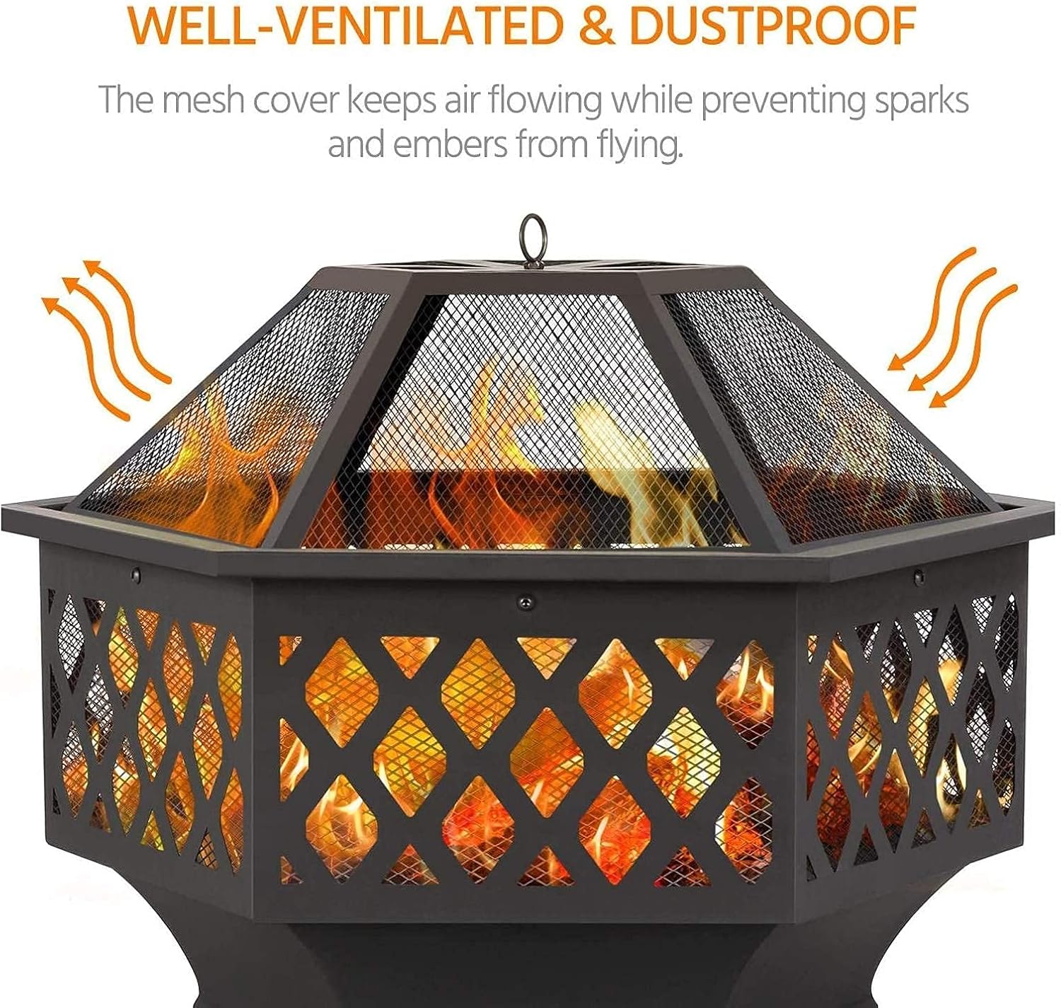 Hexagon Steel Fire Pit with BBQ Grill Shelf, Outdoor Metal Brazier Heater with Poker and Spark Screen, Bonfire Firebowl for Outside Camping Patio Garden Backyard Picnic