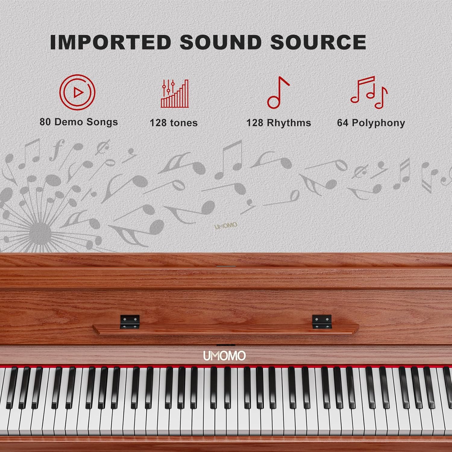 UMOMO 88 Weighted Key Digital Piano with Duet Piano Bench, Beginner Keyboard Piano Full Size Heavy Hammer Weighted Action Electric Piano Keyboard with USB MIDI, Brown