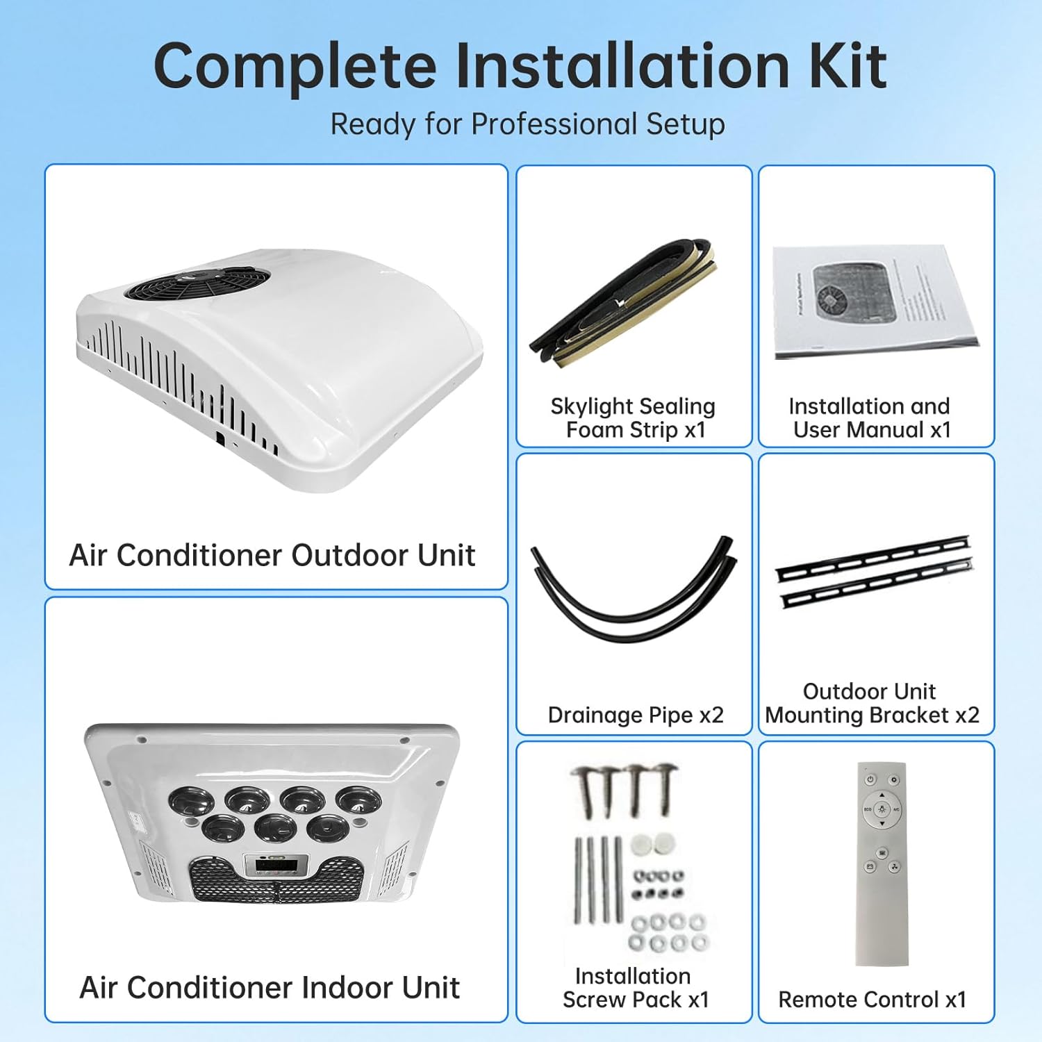 12V RV Air Conditioner Rooftop 8000BTU with Heating, Fast Cooling & Heat Ultra Thin Low Profile Ultra Quiet, Non-Ducted 12 Volt AC Unit for Camper Van Truck Trailer Motorhome